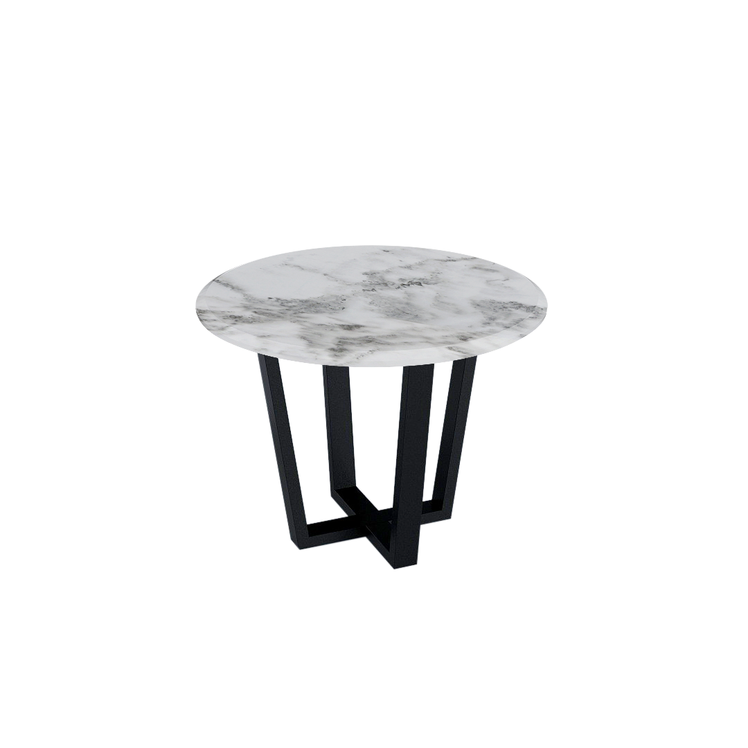 Round Marble Dining Table Ø1.0m (4-seater) | Black Metal Square-Frame Base