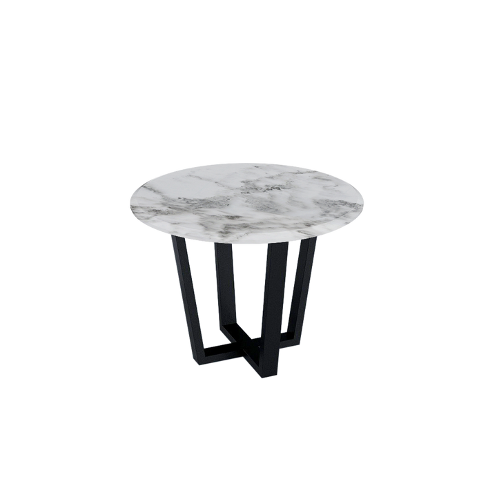 Round Marble Dining Table Ø1.0m (4-seater) | Black Metal Square-Frame Base