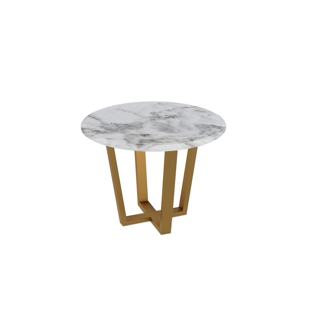 Round Marble Dining Table Ø1.0m (4-seater) | Gold Metal Square-Frame Base