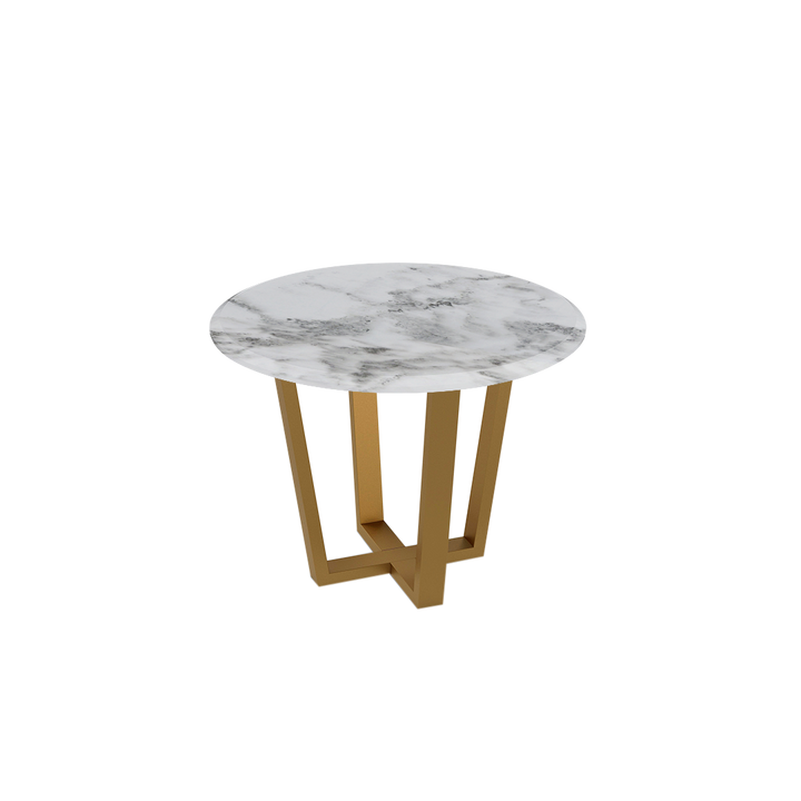 Round Marble Dining Table Ø1.0m (4-seater) | Gold Metal Square-Frame Base