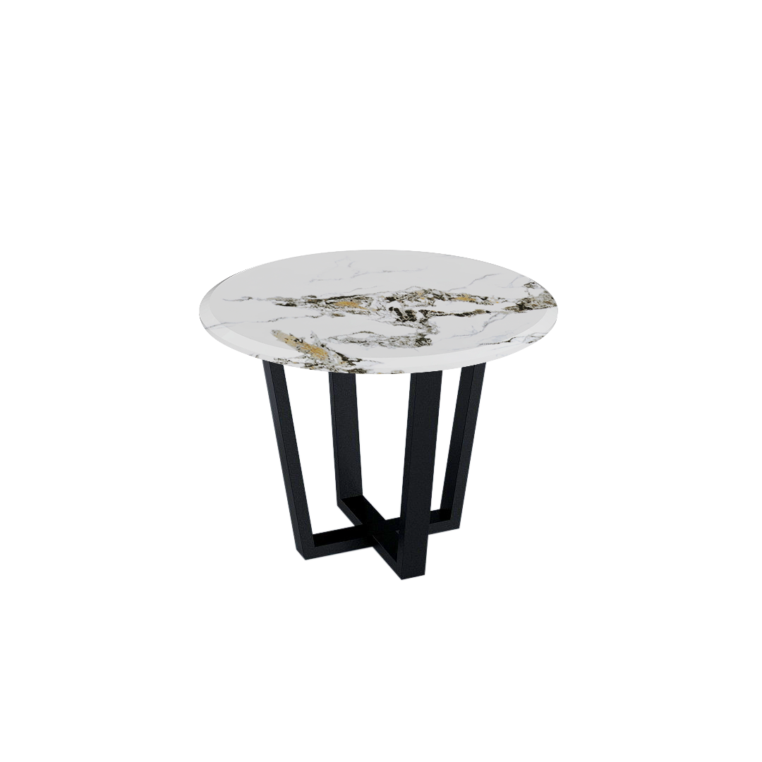 Round Marble Dining Table Ø1.0m (4-seater) | Black Metal Square-Frame Base