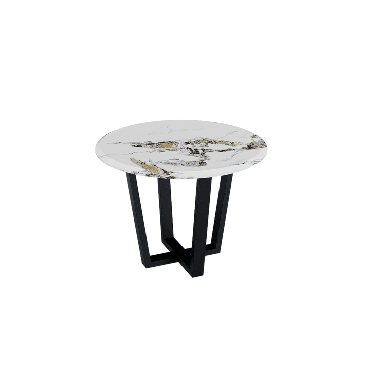 Round Marble Dining Table Ø1.0m (4-seater) | Black Metal Square-Frame Base