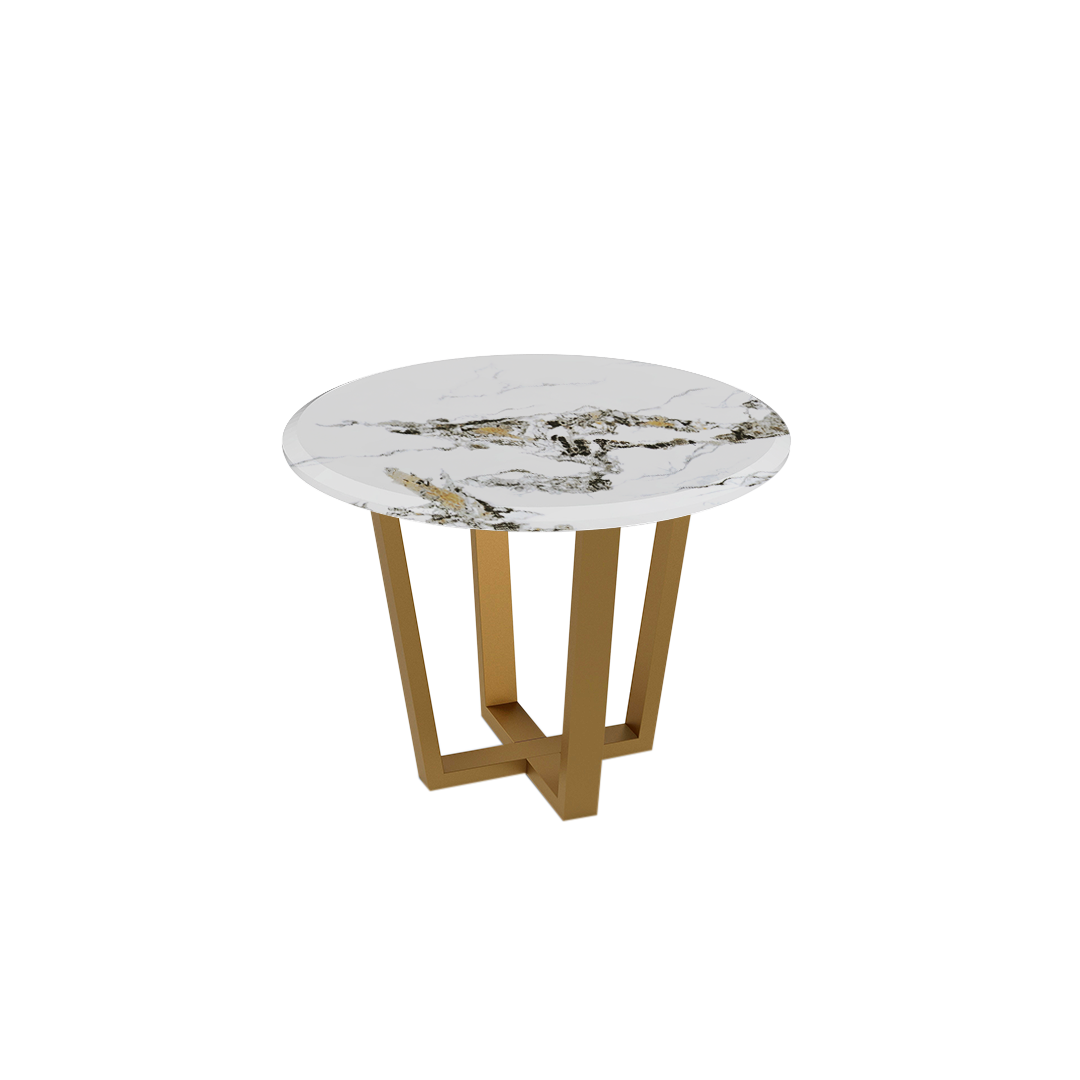 Round Marble Dining Table Ø1.0m (4-seater) | Gold Metal Square-Frame Base