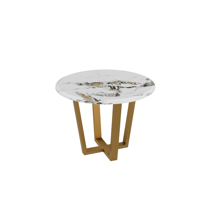Round Marble Dining Table Ø1.0m (4-seater) | Gold Metal Square-Frame Base