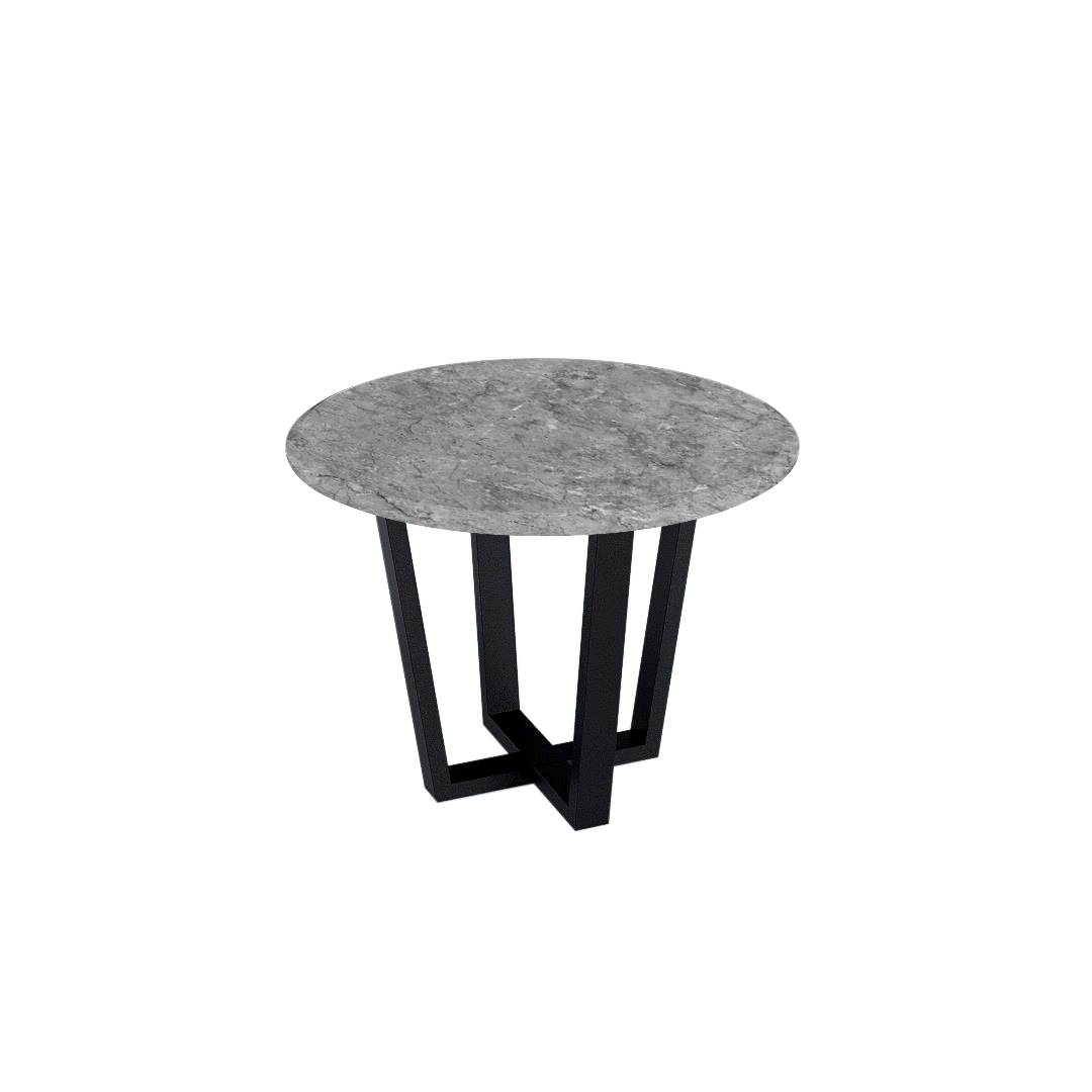 Round Marble Dining Table Ø1.0m (4-seater) | Black Metal Square-Frame Base