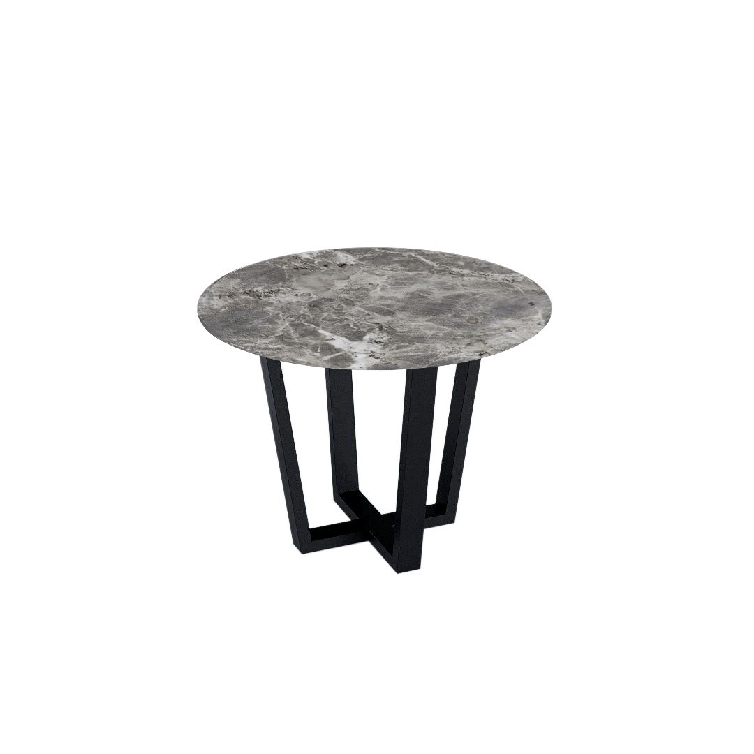 Round Marble Dining Table Ø1.0m (4-seater) | Black Metal Square-Frame Base