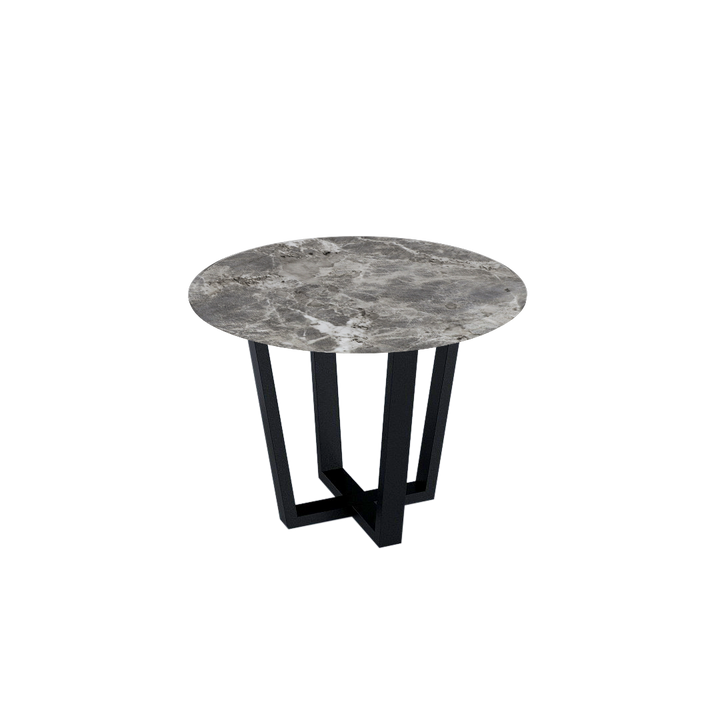 Round Marble Dining Table Ø1.0m (4-seater) | Black Metal Square-Frame Base