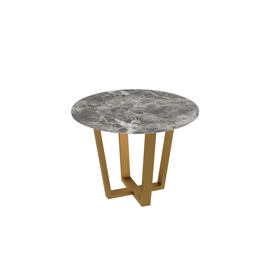 Round Marble Dining Table Ø1.0m (4-seater) | Gold Metal Square-Frame Base