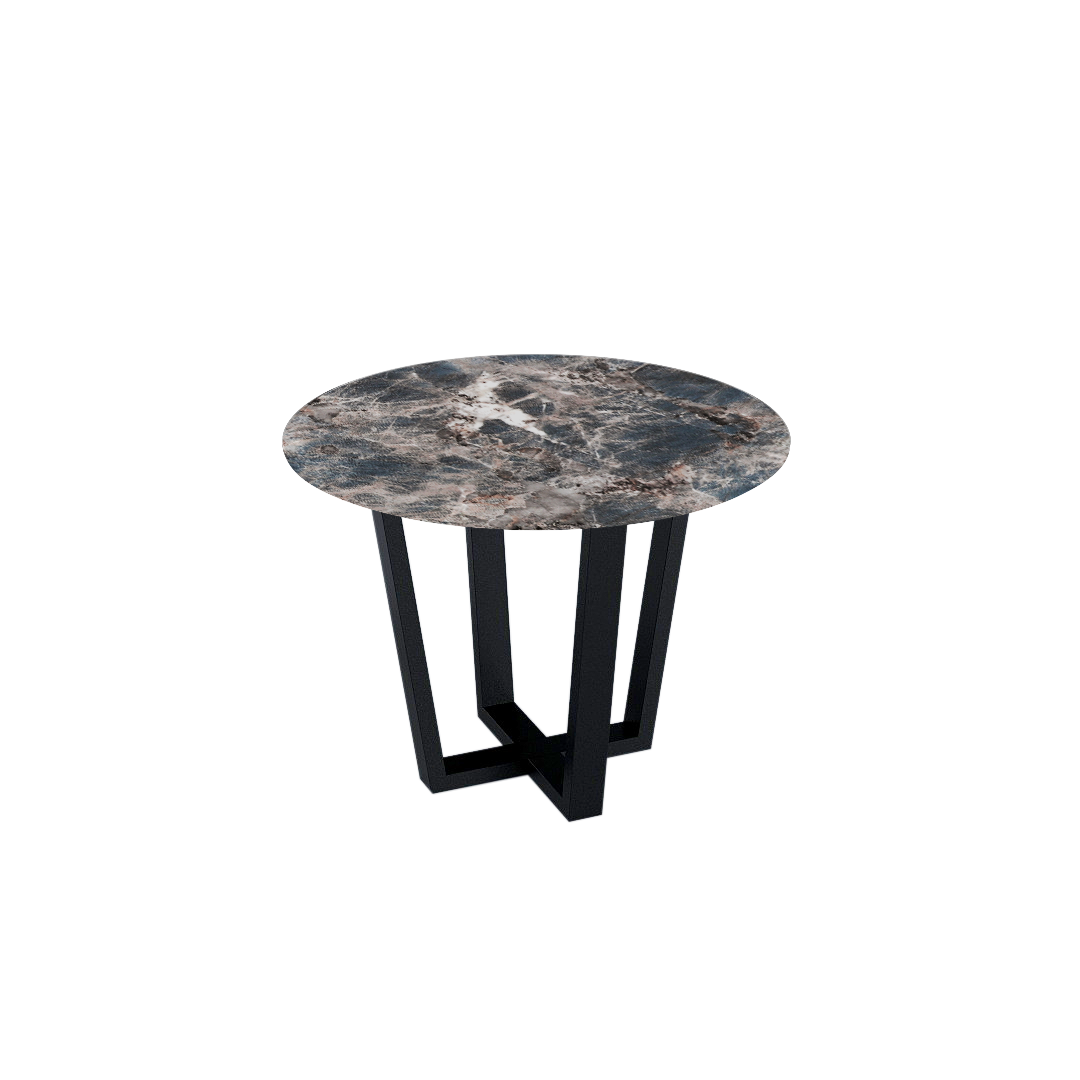 Round Marble Dining Table Ø1.0m (4-seater) | Black Metal Square-Frame Base