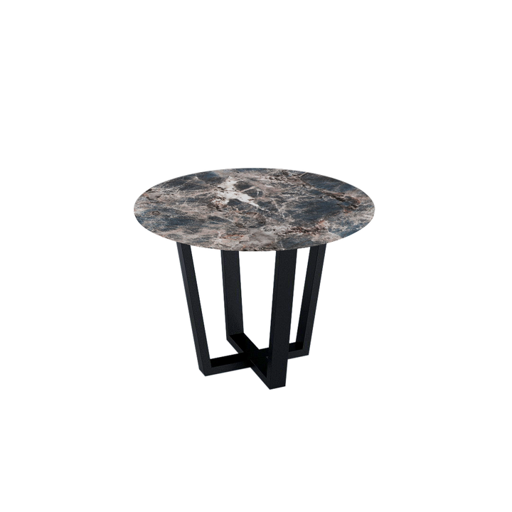 Round Marble Dining Table Ø1.0m (4-seater) | Black Metal Square-Frame Base