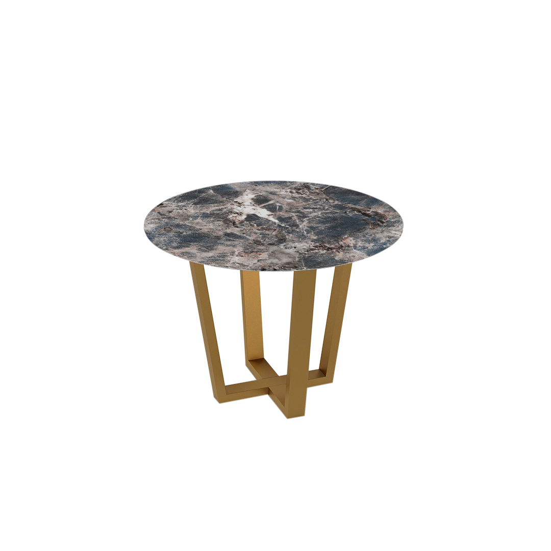 Round Marble Dining Table Ø1.0m (4-seater) | Gold Metal Square-Frame Base