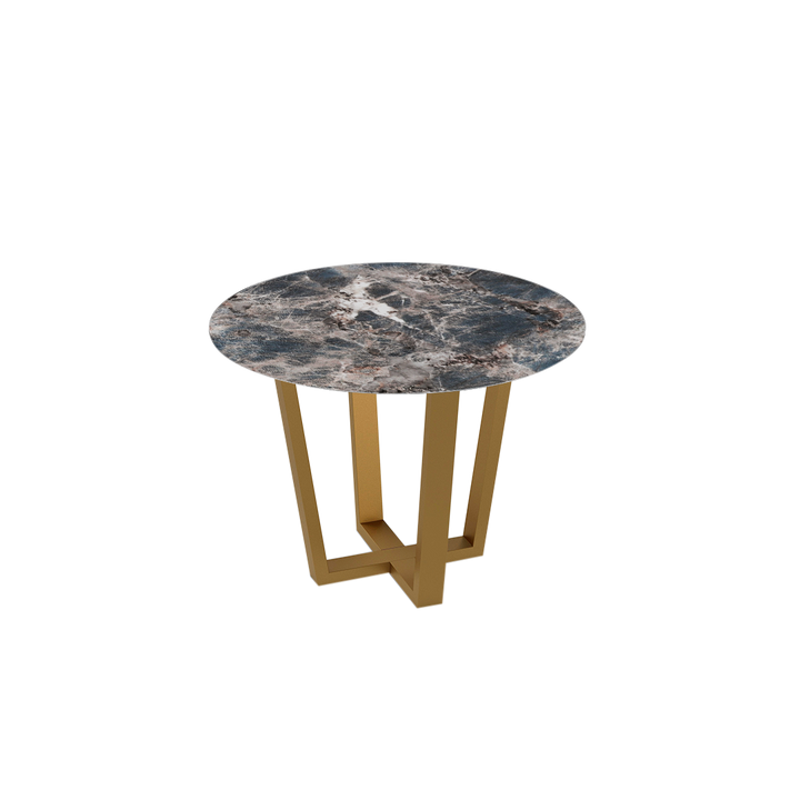Round Marble Dining Table Ø1.0m (4-seater) | Gold Metal Square-Frame Base
