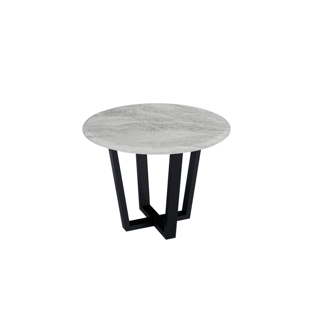 Round Marble Dining Table Ø1.0m (4-seater) | Black Metal Square-Frame Base