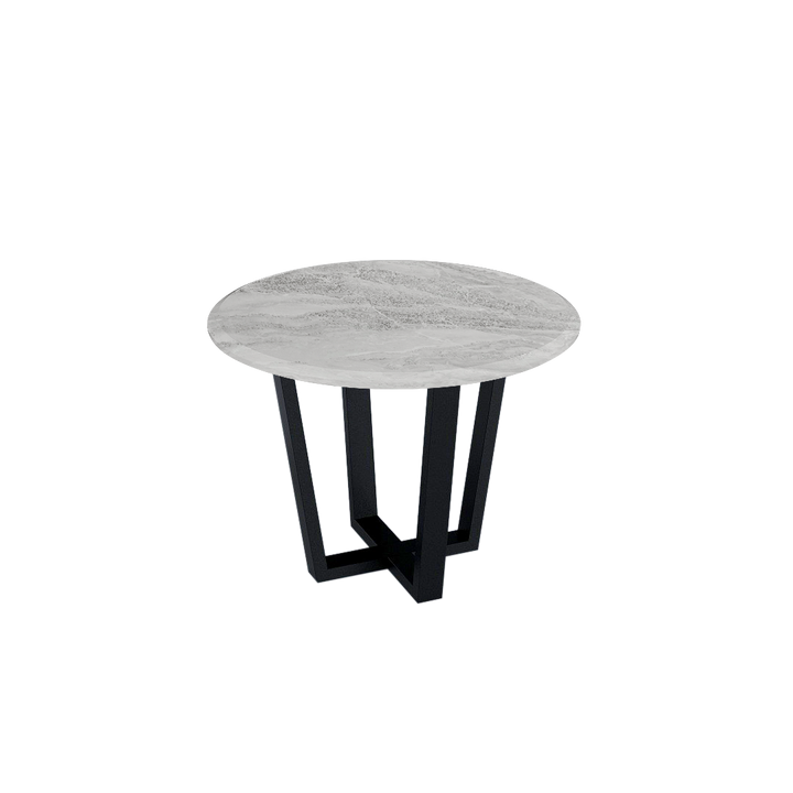 Round Marble Dining Table Ø1.0m (4-seater) | Black Metal Square-Frame Base