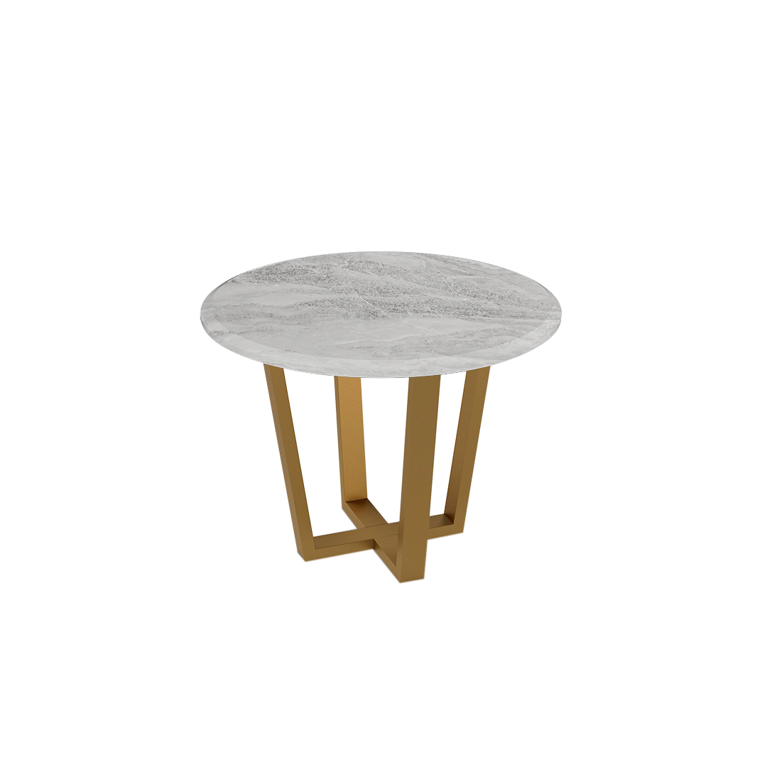 Round Marble Dining Table Ø1.0m (4-seater) | Gold Metal Square-Frame Base