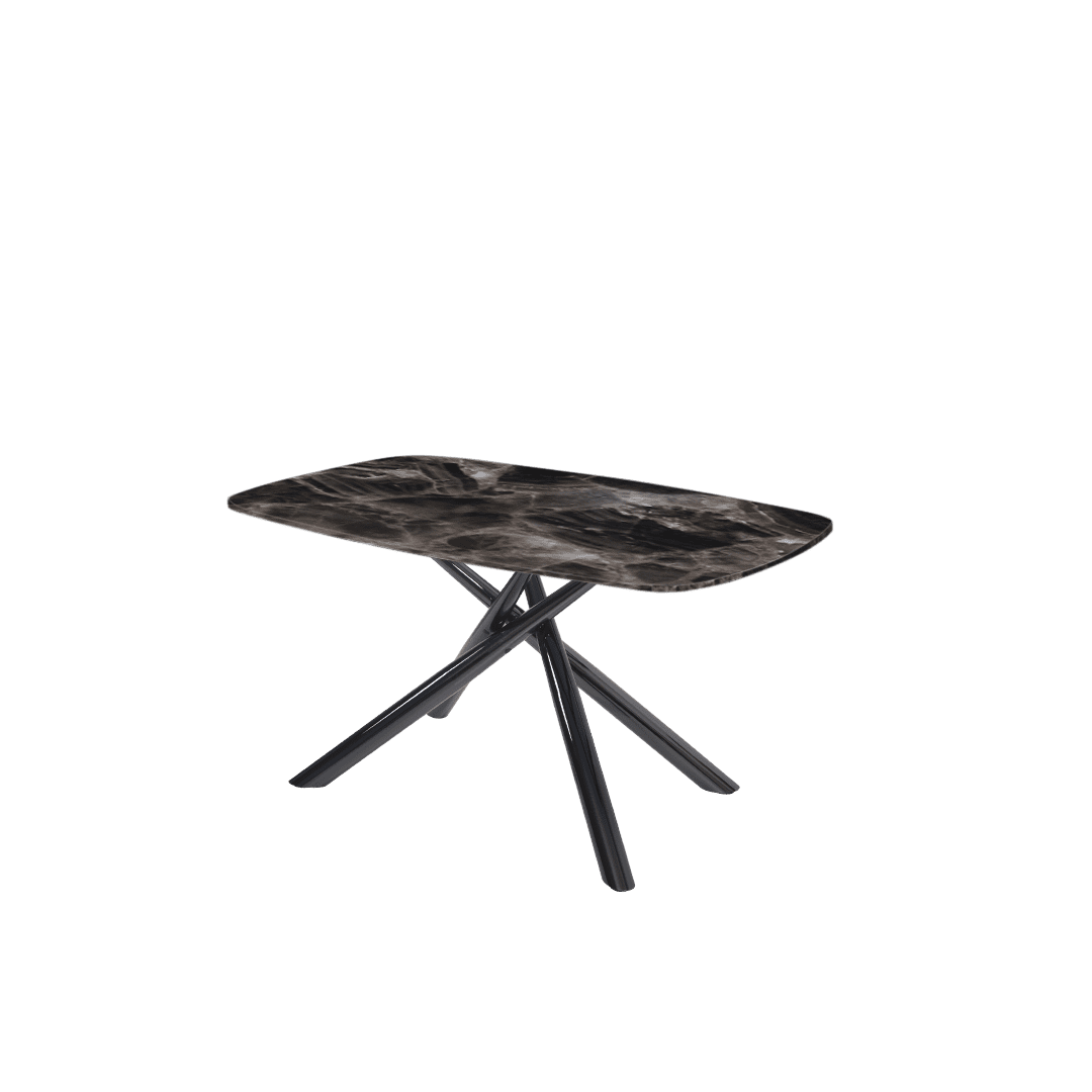 Rectangular Marble Dining Table 1.5×0.9m | Black Glossy Spider Base