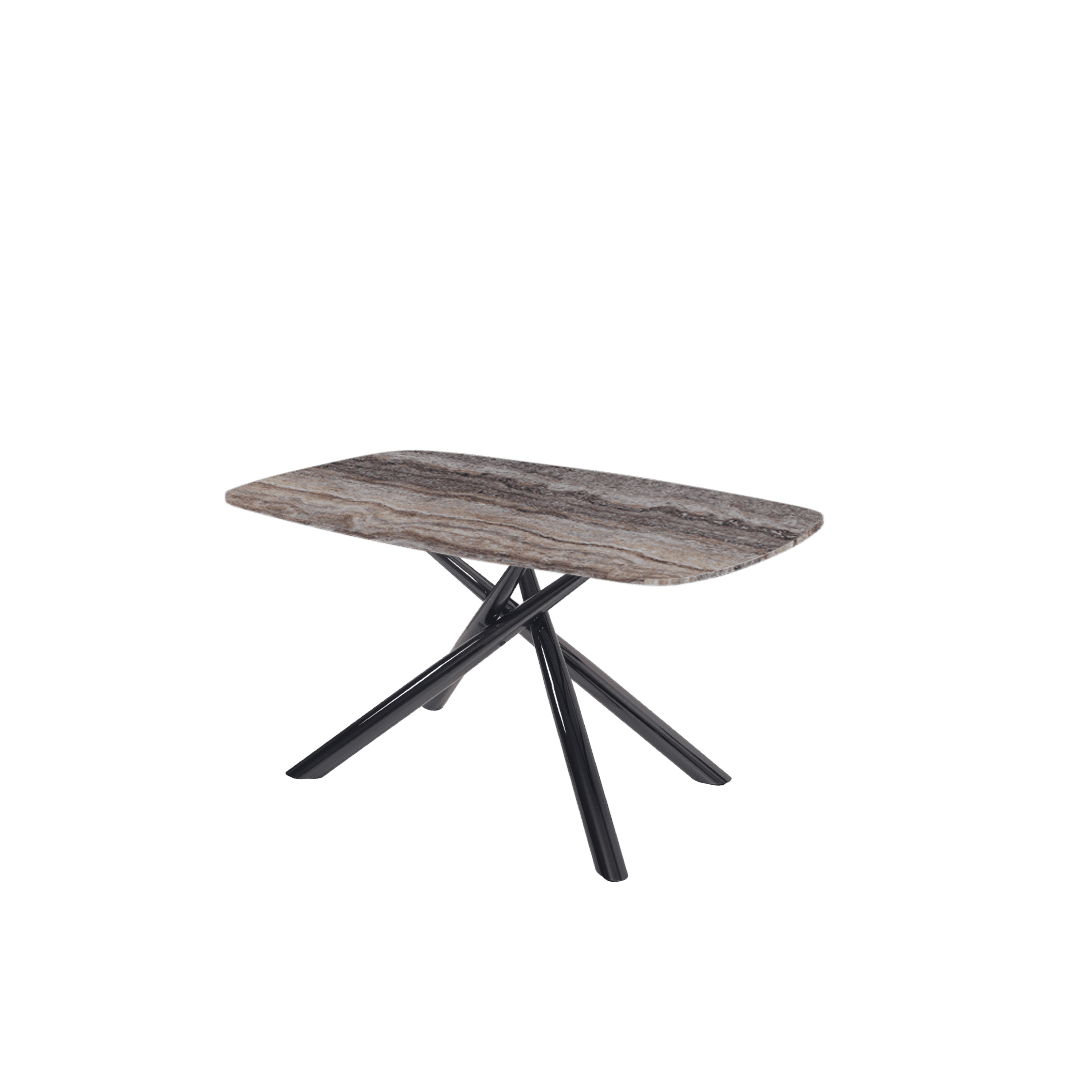 Rectangular Marble Dining Table 1.5×0.9m | Black Glossy Spider Base