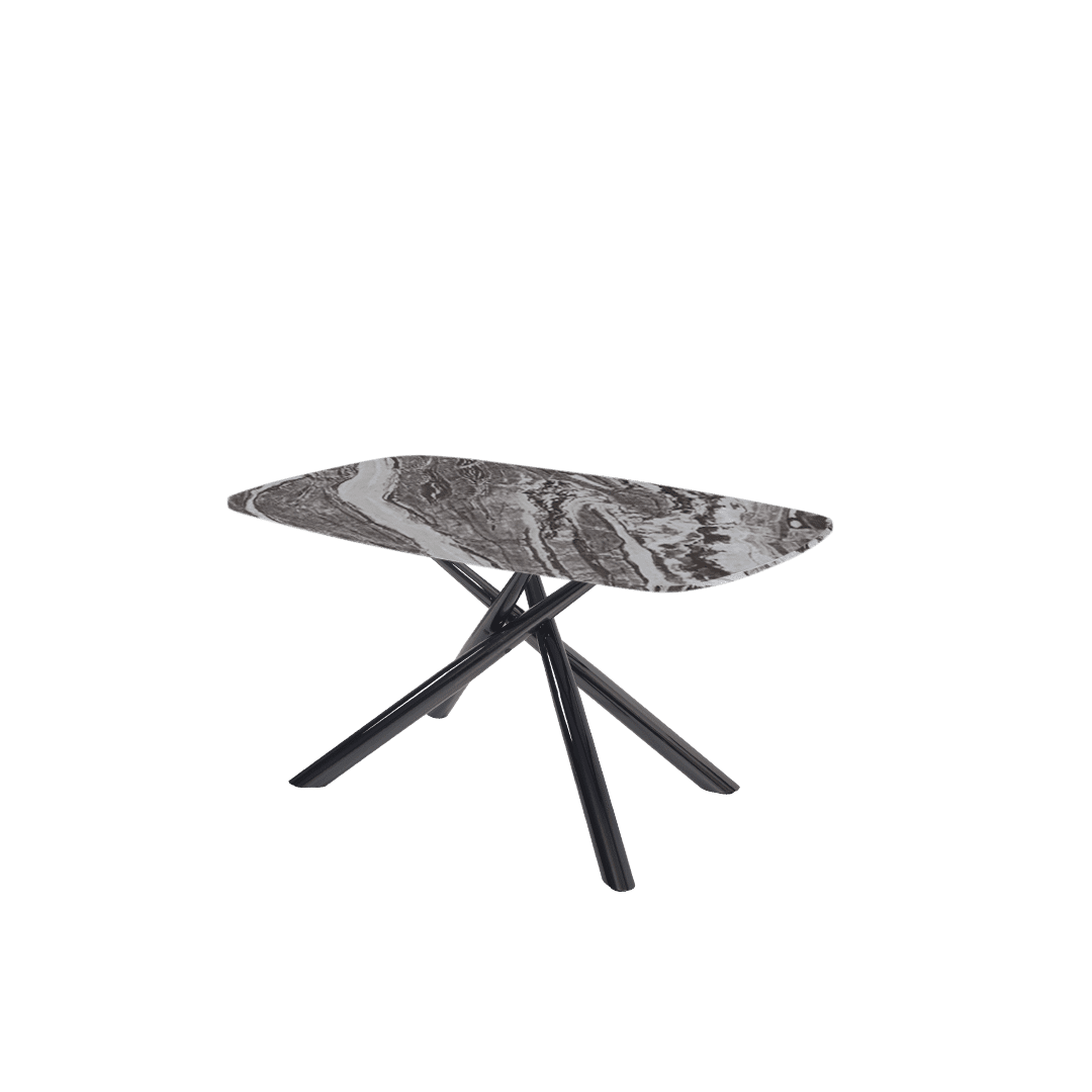Rectangular Marble Dining Table 1.5×0.9m | Black Glossy Spider Base
