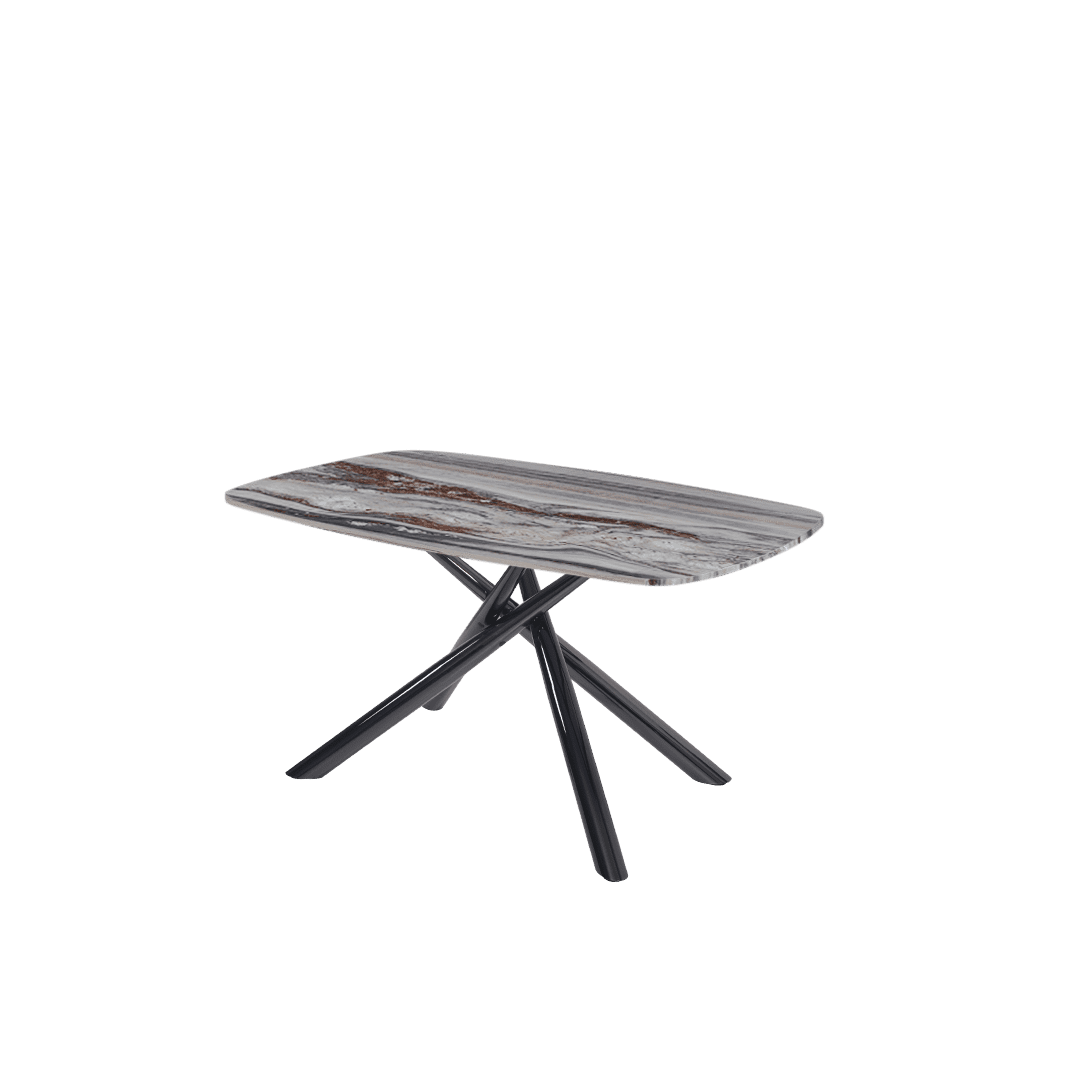 Rectangular Marble Dining Table 1.5×0.9m | Black Glossy Spider Base
