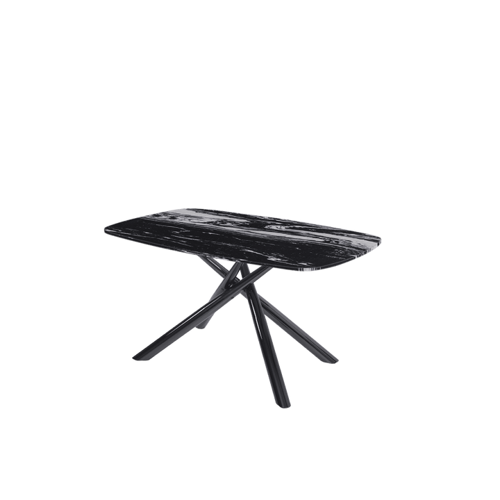 Rectangular Marble Dining Table 1.5×0.9m | Black Glossy Spider Base