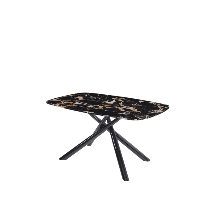 Rectangular Marble Dining Table 1.5×0.9m | Black Glossy Spider Base