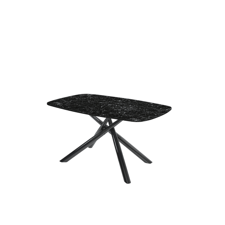 Rectangular Marble Dining Table 1.5×0.9m | Black Glossy Spider Base
