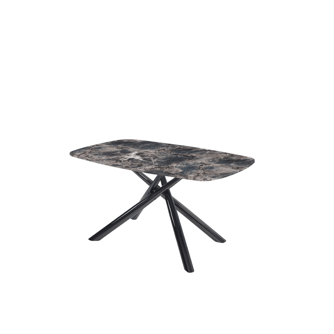 Rectangular Marble Dining Table 1.5×0.9m | Black Glossy Spider Base