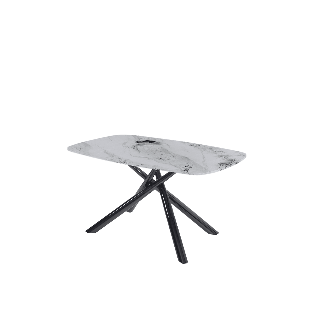Rectangular Marble Dining Table 1.5×0.9m | Black Glossy Spider Base