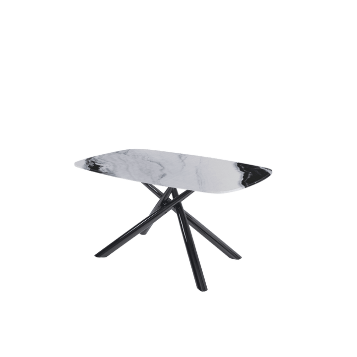 Rectangular Marble Dining Table 1.5×0.9m | Black Glossy Spider Base