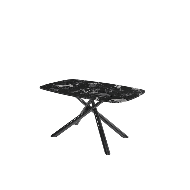 Rectangular Marble Dining Table 1.5×0.9m | Black Glossy Spider Base