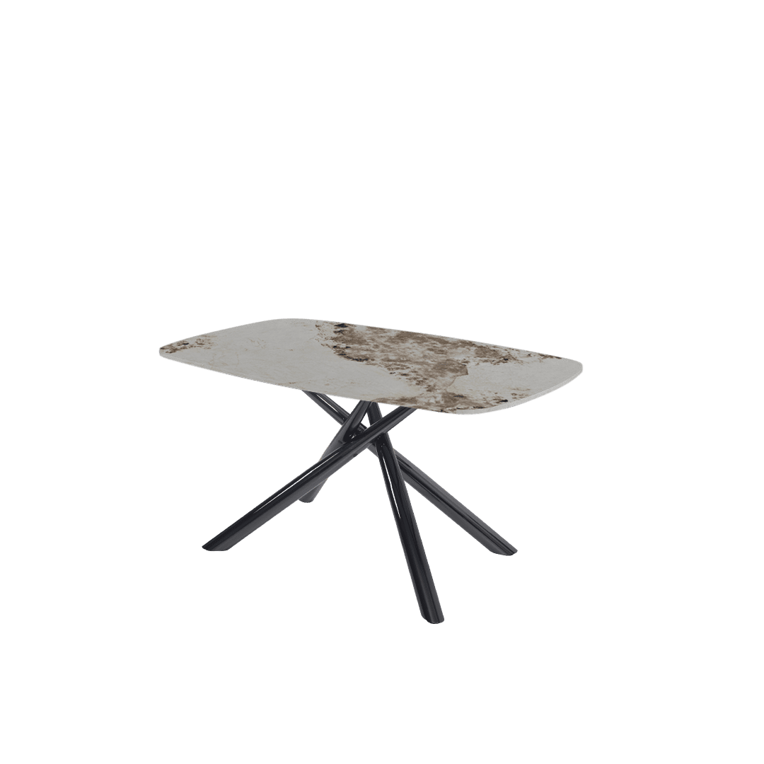 Rectangular Marble Dining Table 1.5×0.9m | Black Glossy Spider Base