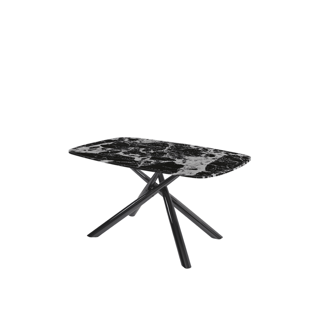 Rectangular Marble Dining Table 1.5×0.9m | Black Glossy Spider Base
