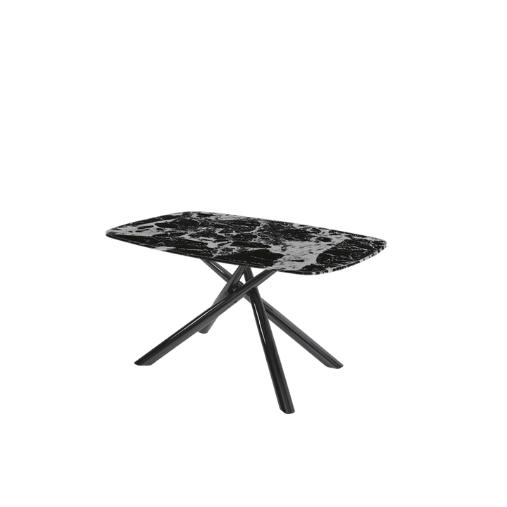 Rectangular Marble Dining Table 1.5×0.9m | Black Glossy Spider Base