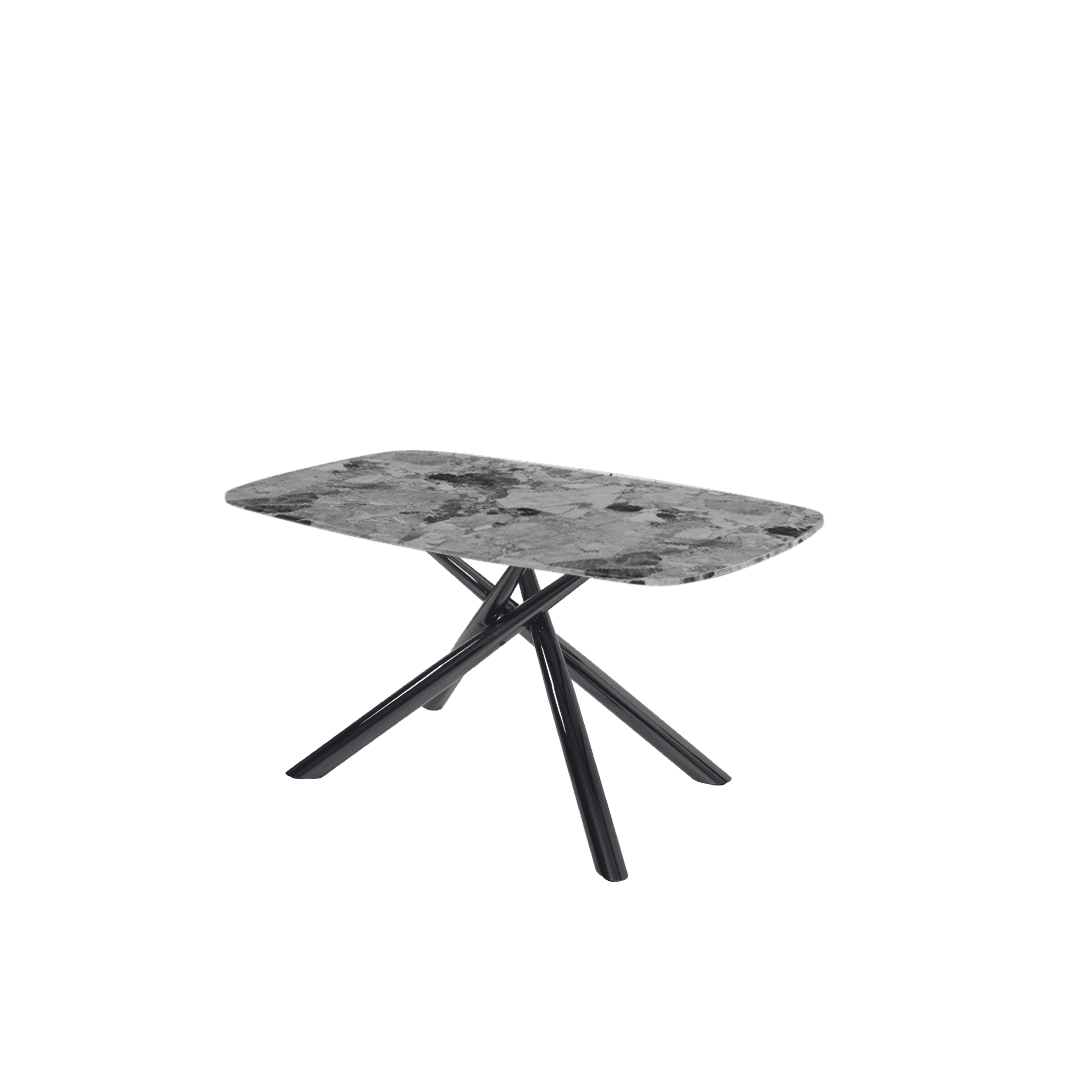 Rectangular Marble Dining Table 1.5×0.9m | Black Glossy Spider Base