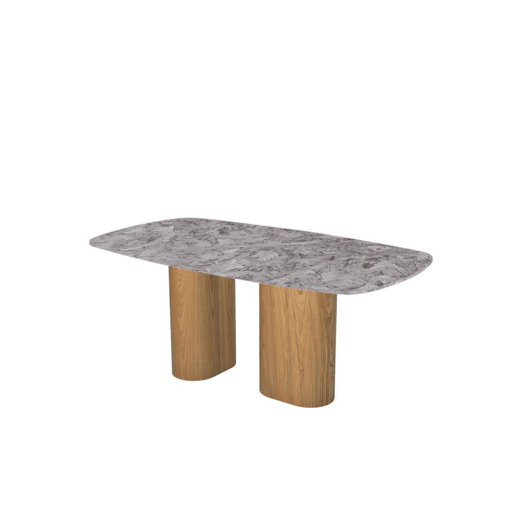 Rectangular Marble Dining Table 1.8×1.0m | Ash Wood Block Base