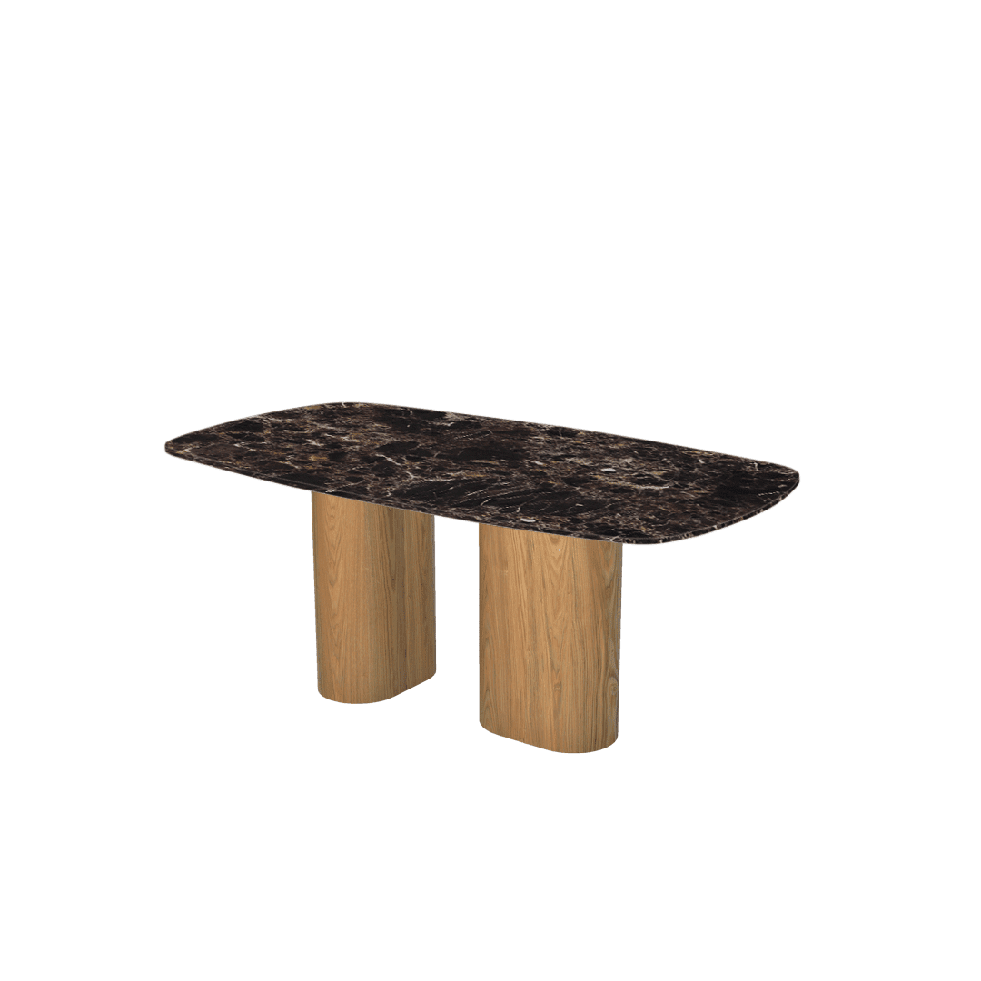 Rectangular Marble Dining Table 1.8×1.0m | Ash Wood Block Base
