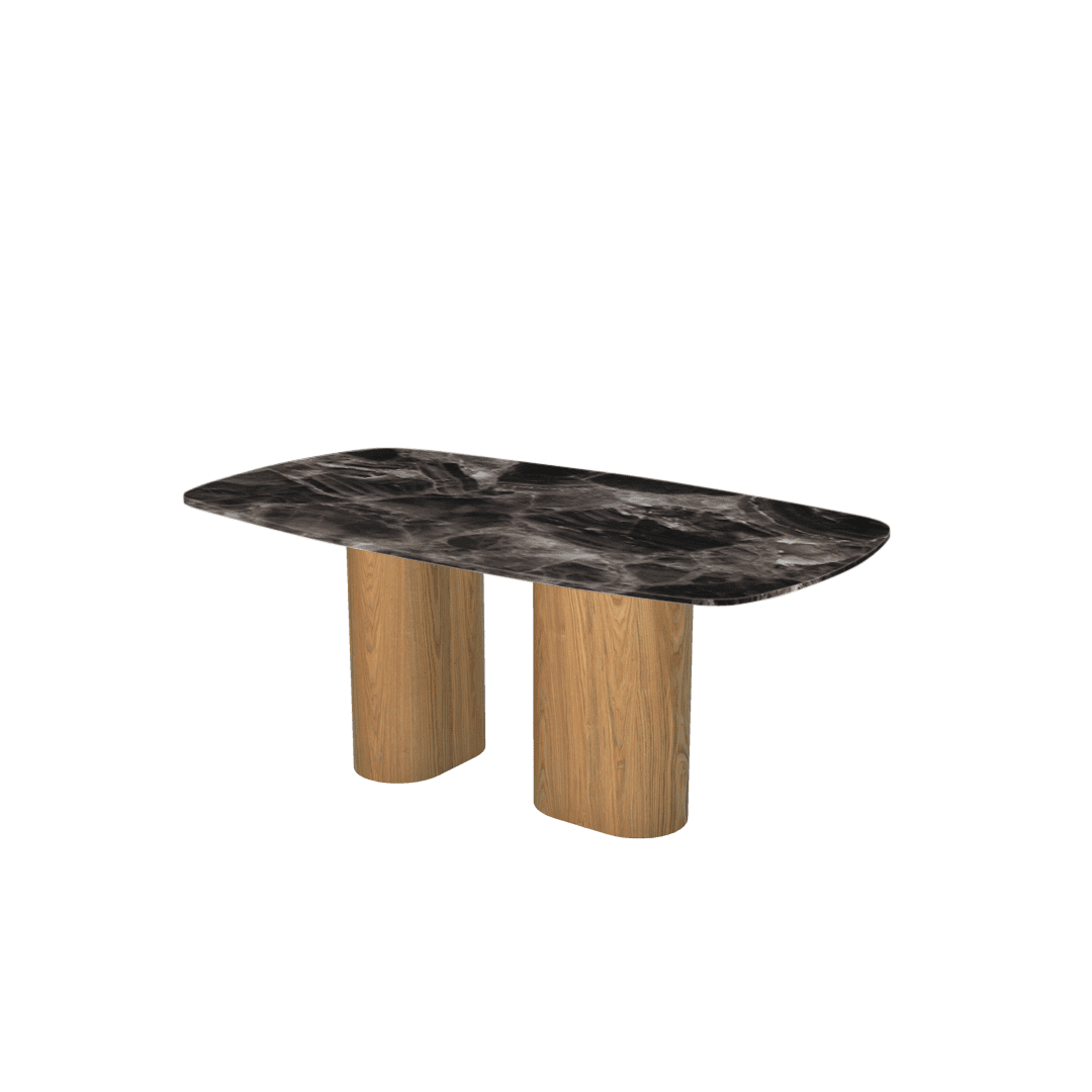 Rectangular Marble Dining Table 1.8×1.0m | Ash Wood Block Base