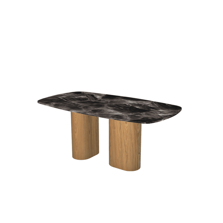 Rectangular Marble Dining Table 1.8×1.0m | Ash Wood Block Base