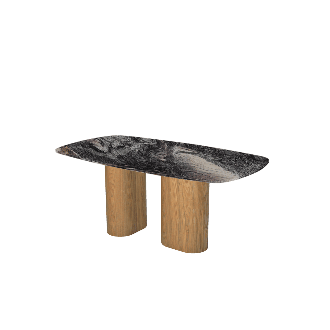 Rectangular Marble Dining Table 1.8×1.0m | Ash Wood Block Base