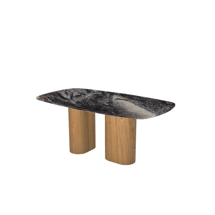 Rectangular Marble Dining Table 1.8×1.0m | Ash Wood Block Base