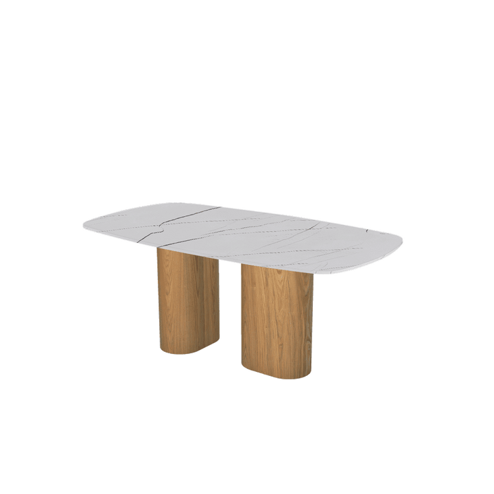 Rectangular Marble Dining Table 1.8×1.0m | Ash Wood Block Base