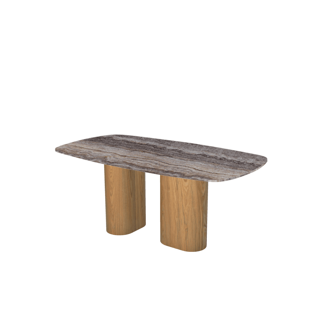Rectangular Marble Dining Table 1.8×1.0m | Ash Wood Block Base
