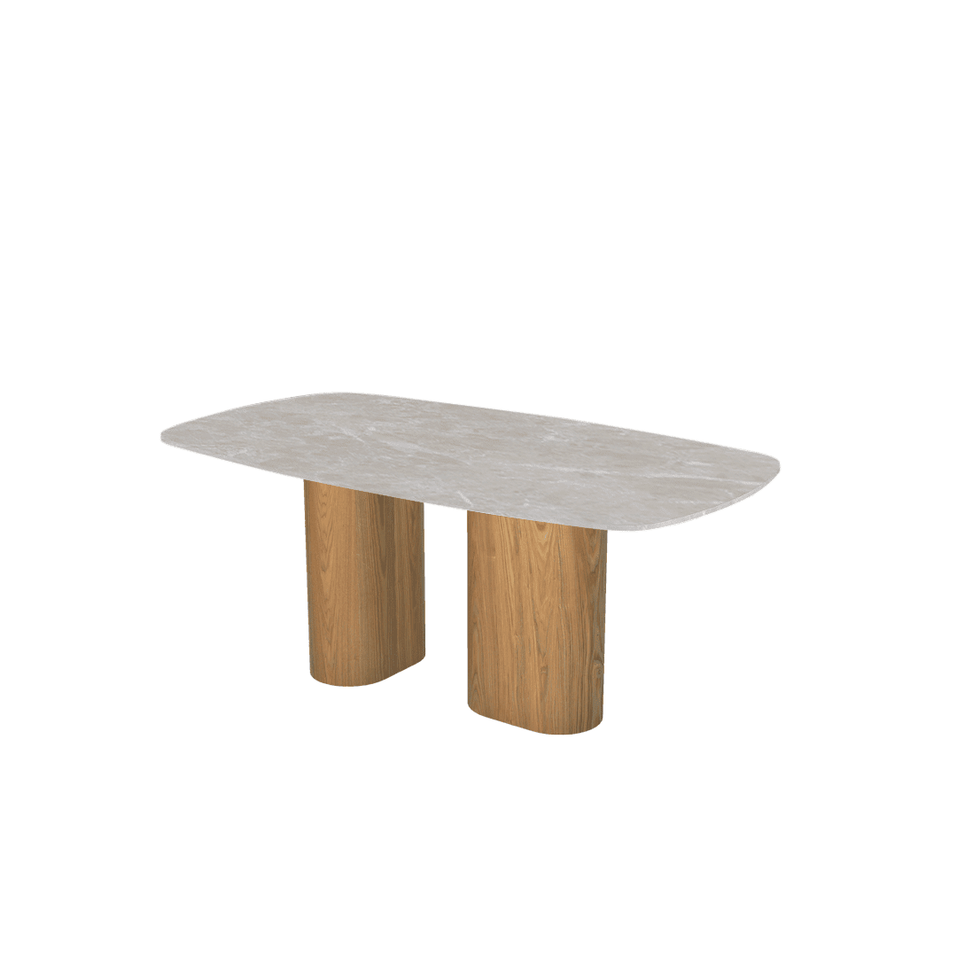 Rectangular Marble Dining Table 1.8×1.0m | Ash Wood Block Base