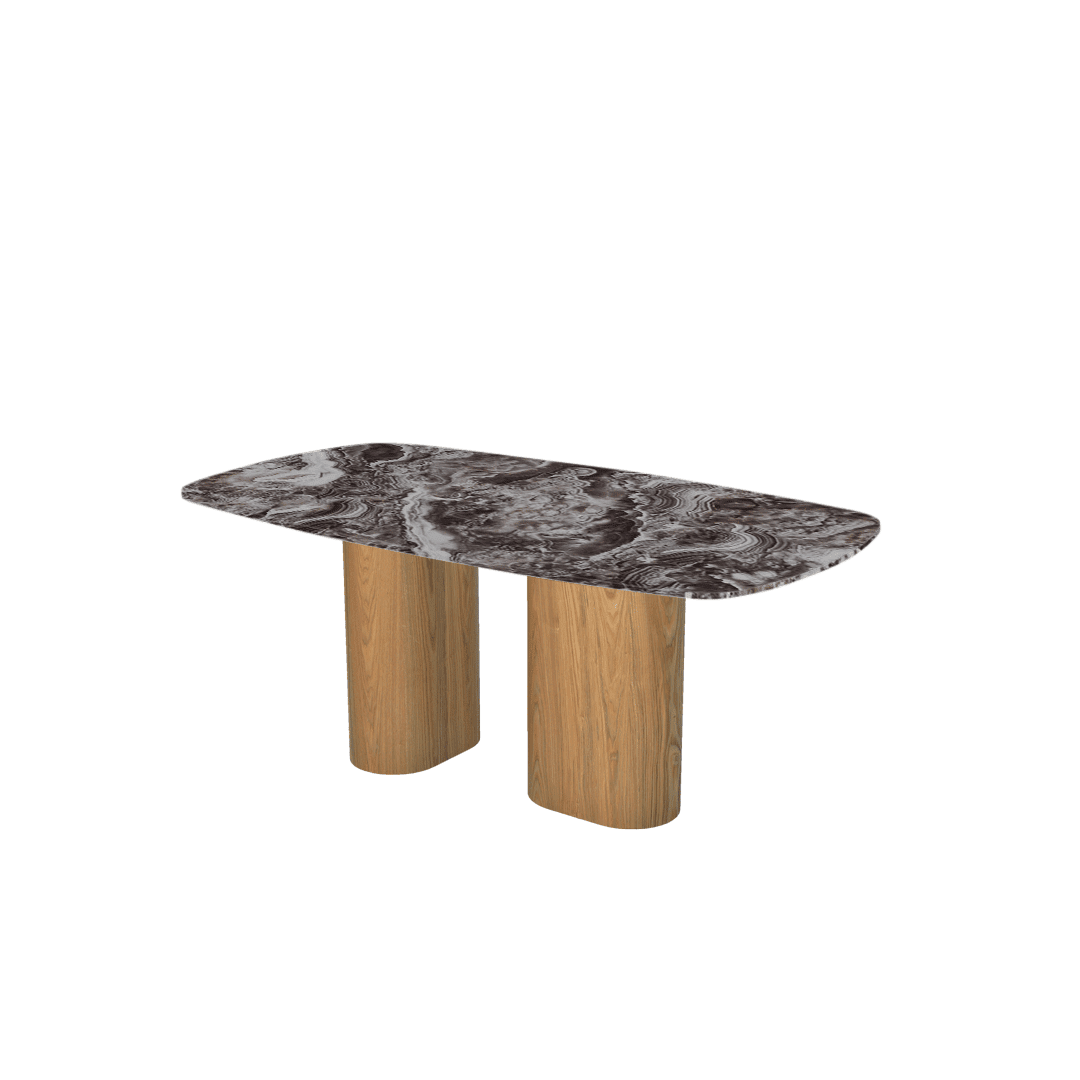 Rectangular Marble Dining Table 1.8×1.0m | Ash Wood Block Base