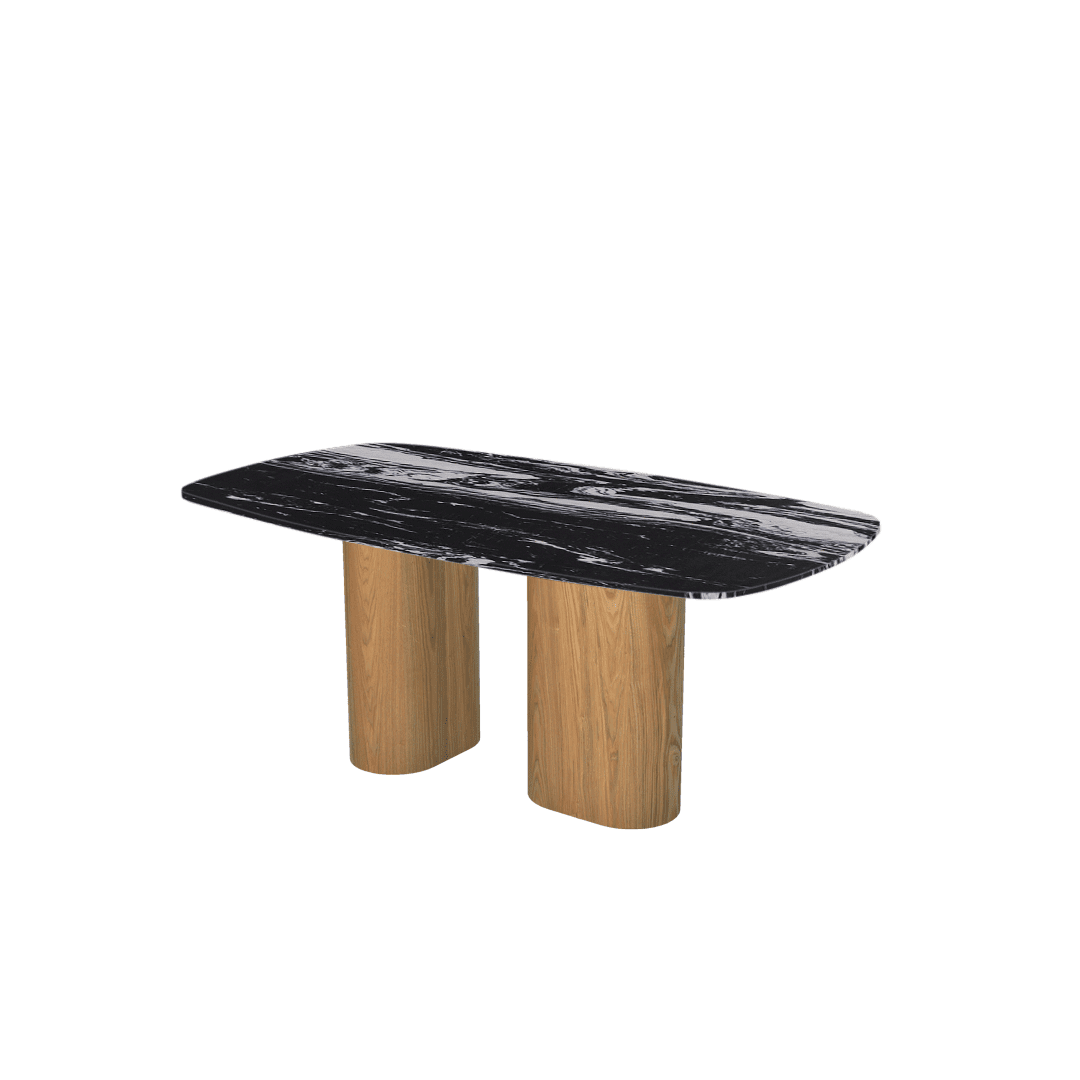 Rectangular Marble Dining Table 1.8×1.0m | Ash Wood Block Base