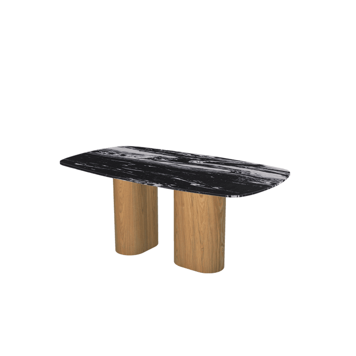 Rectangular Marble Dining Table 1.8×1.0m | Ash Wood Block Base