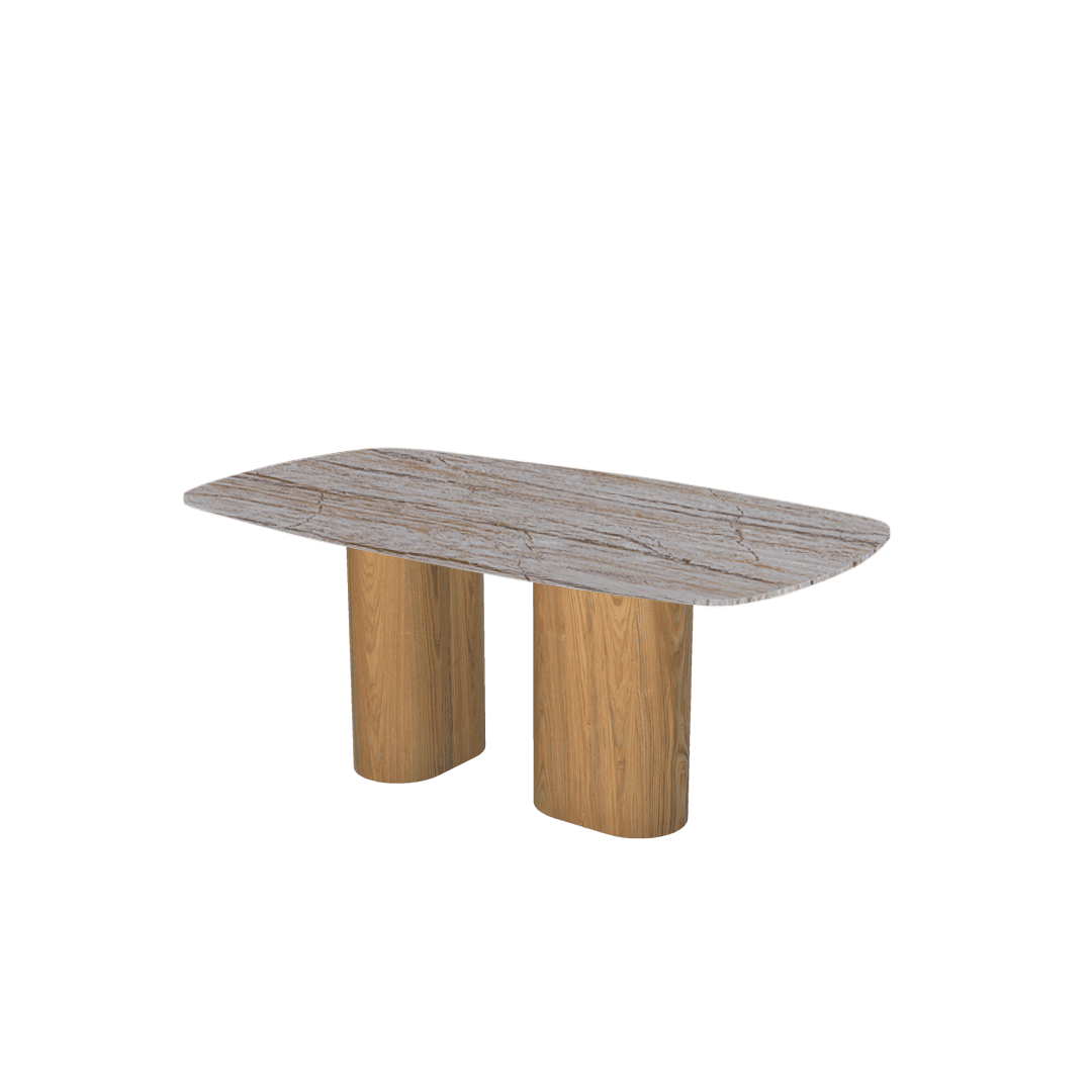 Rectangular Marble Dining Table 1.8×1.0m | Ash Wood Block Base