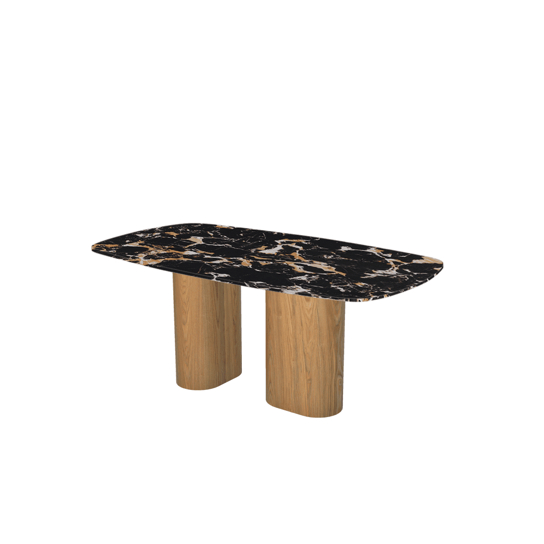Rectangular Marble Dining Table 1.8×1.0m | Ash Wood Block Base