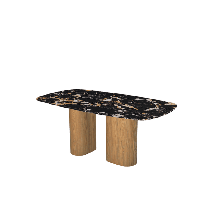 Rectangular Marble Dining Table 1.8×1.0m | Ash Wood Block Base
