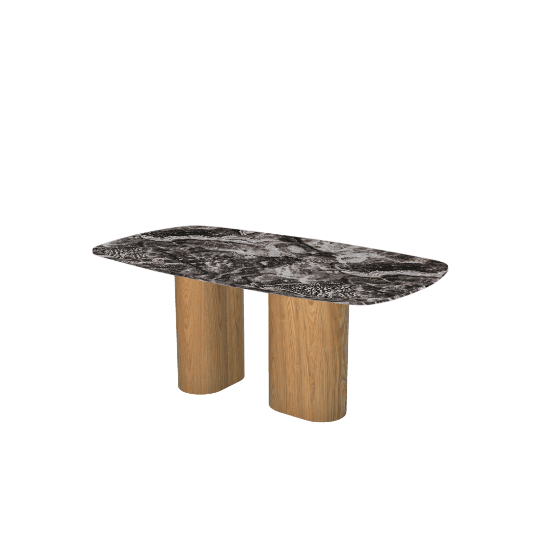 Rectangular Marble Dining Table 1.8×1.0m | Ash Wood Block Base
